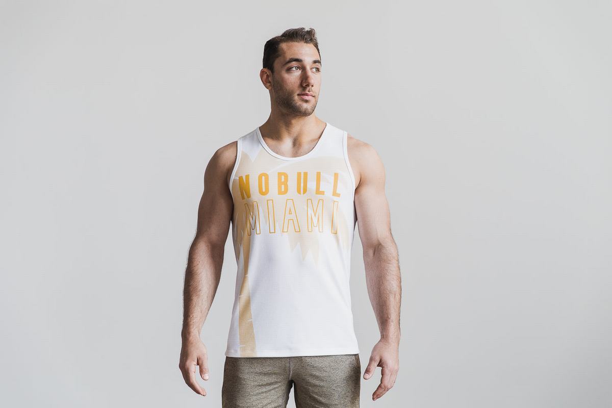 Nobull Miami Palm Men\'s Tank Tops Yellow | Australia (PV3684)